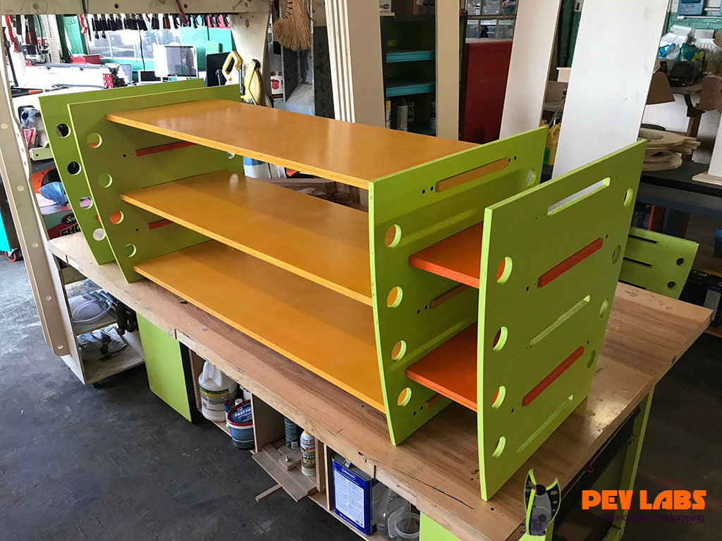 Colorful Painted Flat-Pack Workbench Shelving Unit Assembled