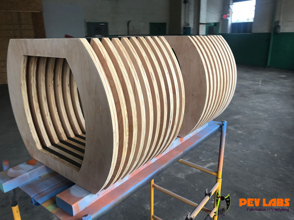 Parametric Plywood Ribbed Benches